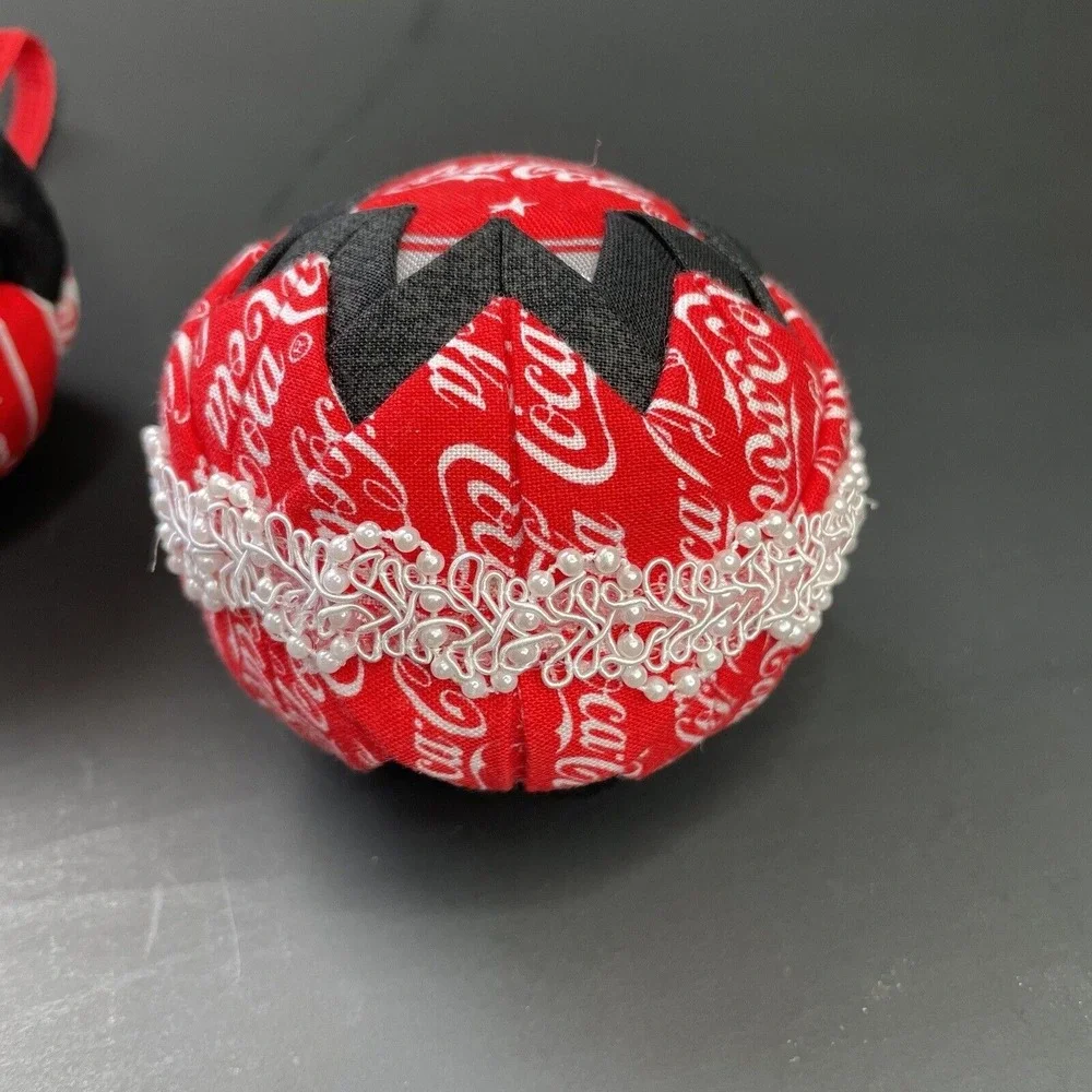 Vintage Cloth Christmas Ornaments Hand‎ Sewn Stuffed Coca Cola Quilted Red Coke